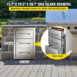 15.7W x 28.5H Triple Drawer Outdoor Kitchen BBQ Island Stainless Steel Drawers