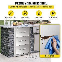 15.7W x 28.5H Triple Drawer Outdoor Kitchen BBQ Island Stainless Steel Drawers