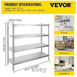 60'' W Stainless Steel Height -Adjustable Shelving Unit