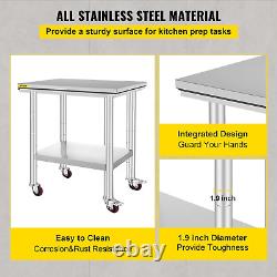 Mophorn Stainless Steel Work Table with Wheels 24 X 30 X 33.8 Inch Prep Table wi