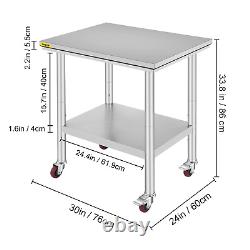 Mophorn Stainless Steel Work Table with Wheels 24 X 30 X 33.8 Inch Prep Table wi