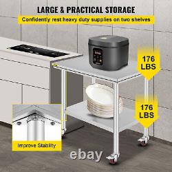 Stainless Steel Kitchen Prep & Work Table 4 Casters (Wheels) 36 in. X 24 in