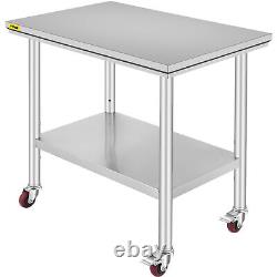 Stainless Steel Kitchen Prep & Work Table 4 Casters (Wheels) 36 in. X 24 in