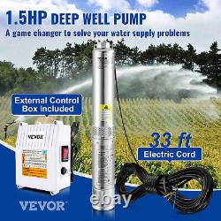 VEVOR 1-1/2HP 4 Deep Well Pump 276ft Submersible Pump 37GPM withControl Box 115V