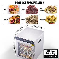 VEVOR 10 Trays Food Dehydrator Machine Stainless Steel 800W Jerky Fruit Drying