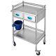 Vevor 2 Drawer Medical Trolley Stainless Steel Mobile Rolling Cart Dental Salon