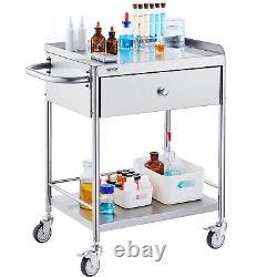 VEVOR 2-Tier Stainless Steel Cart Mobile Lab Utility Cart with A Drawer 220 lbs