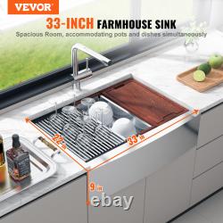 VEVOR 30/33/36 Farmhouse Apron Single Bowl Kitchen Sink 304 Stainless Steel