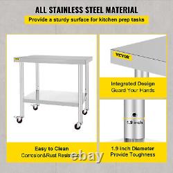 VEVOR 30 x 36 Restaurant Kitchen Prep Work Table withWheel Stainless Steel