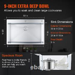 VEVOR 33 Drop-in Single Bowl Kitchen Sink Top Mount 304 Stainless Steel