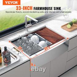 VEVOR 33 Farmhouse Apron Single Bowl Kitchen Sink 304 Stainless Steel
