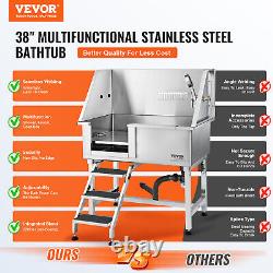 VEVOR 38 Dog Pet Grooming Bath Tub Stainless Steel Wash Station with Stairs Left