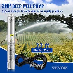 VEVOR 3HP 4 Deep Well Pump 640ft Submersible Pump 37GPM Stainless Steel 230V
