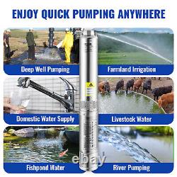 VEVOR 3HP 4 Deep Well Pump 640ft Submersible Pump 37GPM Stainless Steel 230V