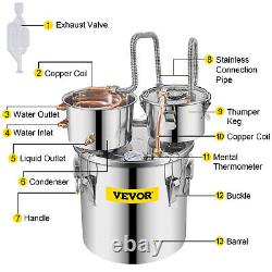 VEVOR 3Pots 5Gal Moonshine Still Water Alcohol Distiller Copper Tube Brewing Kit