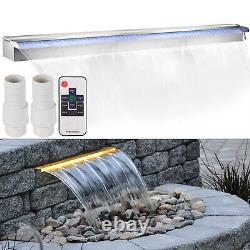 VEVOR 47.2 Pool Fountain Waterfall 18 Color LED Stainless Steel Pond Cascade