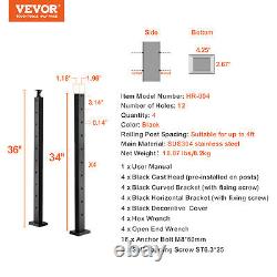 VEVOR 4pcs Cable Railing Post 36x1x2 Stainless Steel Level Drilled Deck Railing