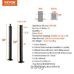 VEVOR 4pcs Cable Railing Post 36x2x2 Level Drilled Post Stainless Steel Black