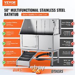 VEVOR 50 Pet Dog Grooming Bath Tub Stainless Steel Wash Station with Ramp Left