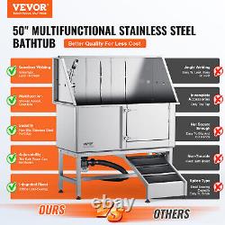 VEVOR 50 Pet Dog Grooming Bath Tub Stainless Steel Wash Station with Ramp Right