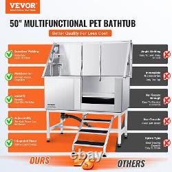 VEVOR 50 Pet Dog Grooming Bath Tub Stainless Steel Wash Station with Stairs Right