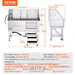 VEVOR 62 Dog Cat Pet Grooming Bath Tub Stainless Steel Wash Station with Stairs