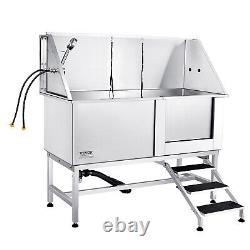 VEVOR 62 Dog Cat Pet Grooming Bath Tub Stainless Steel Wash Station with Stairs