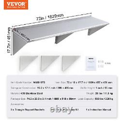 VEVOR 72 x 18 Stainless Steel Wall Mounted Shelf Kitchen Restaurant Shelving