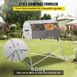 VEVOR Compost Tumbler 270L Dual-chamber Composter Rotating Outdoor Compost Bin