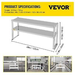 VEVOR Double Overshelf, Double Tier Stainless Steel Overshelf, 48 x 12 x 24 in