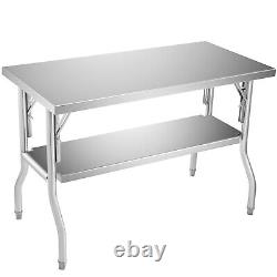 VEVOR Folding Work Prep Table Stainless Steel with Undershelf -48 x 30 in