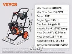 VEVOR Gas Powered Pressure Washer, 3400 PSI 2.6 GPM, With Aluminum Pump, Nozzles
