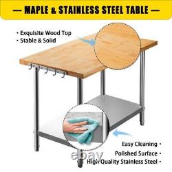 VEVOR Maple Top Work Table, Stainless Steel Kitchen Prep Table Wood, 36 x 30
