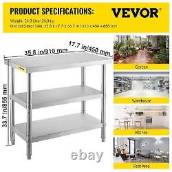 VEVOR Outdoor Food Prep Table, 36x18x34 inch Commercial Stainless Steel Table