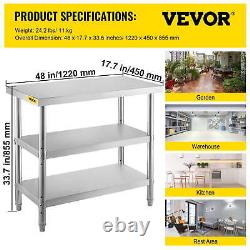 VEVOR Outdoor Food Prep Table 48 x 18 x 33 Inches Stainless Steel Table