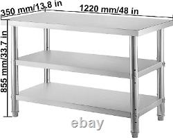 VEVOR Outdoor Food Prep Table, 48x14x33 in Commercial Stainless Steel Table, 2