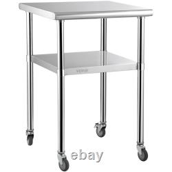 VEVOR Stainless Steel Prep Table, 24 x 24 x 36 Inch, 600lbs Load Capacity Heavy