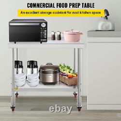 VEVOR Stainless Steel Prep Table, 30 x 24 x 35 Inch, 440lbs Load Capacity Heavy