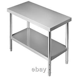 VEVOR Stainless Steel Prep Table 48 x 18 x 34 550lbs Duty Metal Worktable