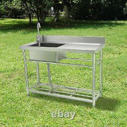VEVOR Stainless Steel Utility Sink Single Bowl withWorkbench 39.4 x 19.1 x 37.4 in