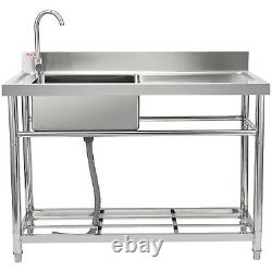 VEVOR Stainless Steel Utility Sink Single Bowl withWorkbench 39.4 x 19.1 x 37.4 in