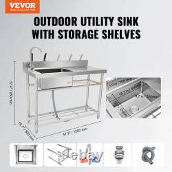 VEVOR Stainless Steel Utility Sink Single Bowl withWorkbench 47.2x19.7x37.4 in