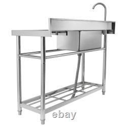 VEVOR Stainless Steel Utility Sink Single Bowl withWorkbench 47.2x19.7x37.4 in