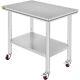 Vevor Stainless Steel Work Table 36x24 Inch With 4 Wheels Commercial Food Prep