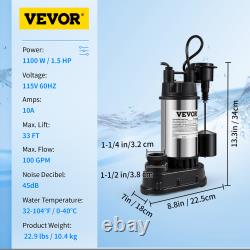 VEVOR Submersible Sump Pump Water Pump 0.5/0.75/1/1.5 HP 66/72/93/98/100GPM Flow