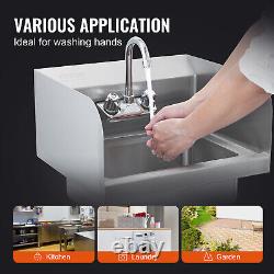 VEVOR Wall Mount Hand Wash Sink 17x 15 Stainless Steel with Faucet & Splash NSF