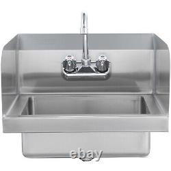 VEVOR Wall Mount Hand Wash Sink 17x 15 Stainless Steel with Faucet & Splash NSF