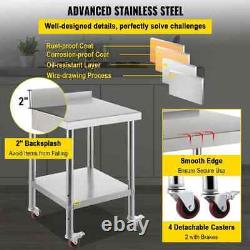 Worktable with Adjustable Undershelf Kitchen Utility Tables Stainless Steel