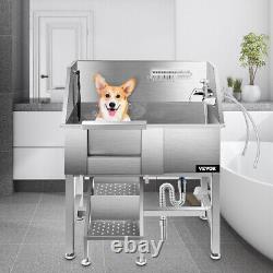 Baignoire de toilettage pour animaux de compagnie VEVOR, station de lavage pour chiens en acier inoxydable 34 avec accessoires