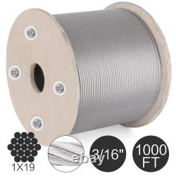 Câble en acier inoxydable VEVOR T316 1/8 3/16, câble de corde en fil d'acier 1x19 de 100/500/1000 pieds.
